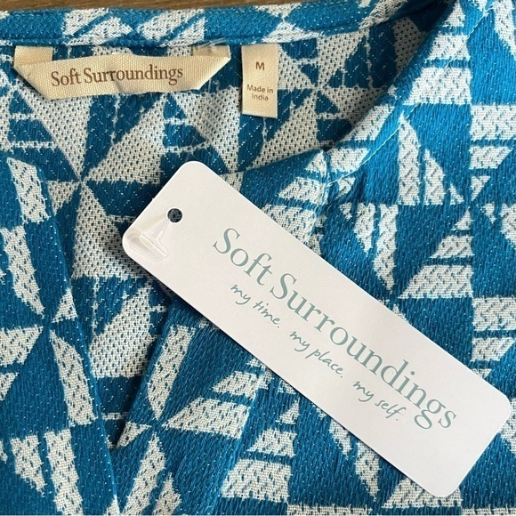 Soft Surroundings Narah Top Women M Geometric Print 3/4 Sleeve Blouse‎ Blue NWT - Picture 11 of 12